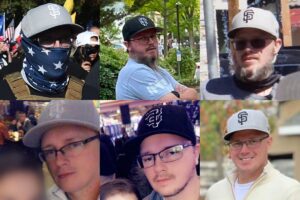 a photo collage featuring six images of Jonathan Giusto in a 2x3 grid. In each vertical pairing, he is wearing the same San Francisco Giants hat.